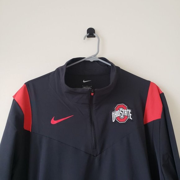 Ohio State Buckeyes 1/4 Zip On Field Jacket Mens Large Black Red Nike NCAA NWT - Picture 2 of 15